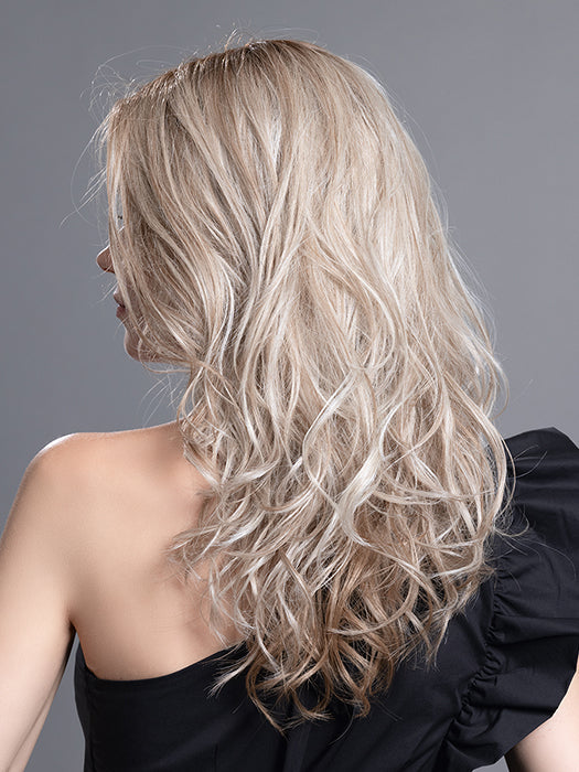 DIVA by ELLEN WILLE in CHAMPAGNE ROOTED 24.14.20 | Lightest Ash Blonde, Medium Ash Blonde, and Light Strawberry Blonde blend with Dark Shaded Roots